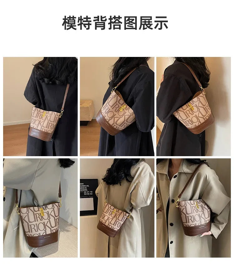 New Collection 2024-2025 Fashionable Retro Bucket Bag New High-capacity Printed Single Shoulder Crossbody Bag  High-quality Designer Handbag for Women FREE  SHIPPING