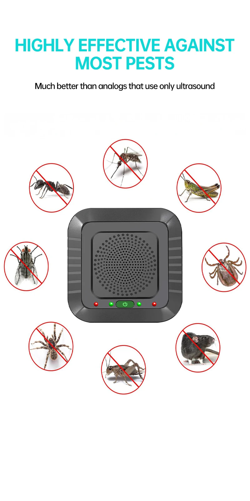 NEW acoustic 2025  pulse Ultrasonic Insect Repellent 30 square meters lectronic Pest Rodent Control Efficient rodents,pest cockroach, Rats, Mices