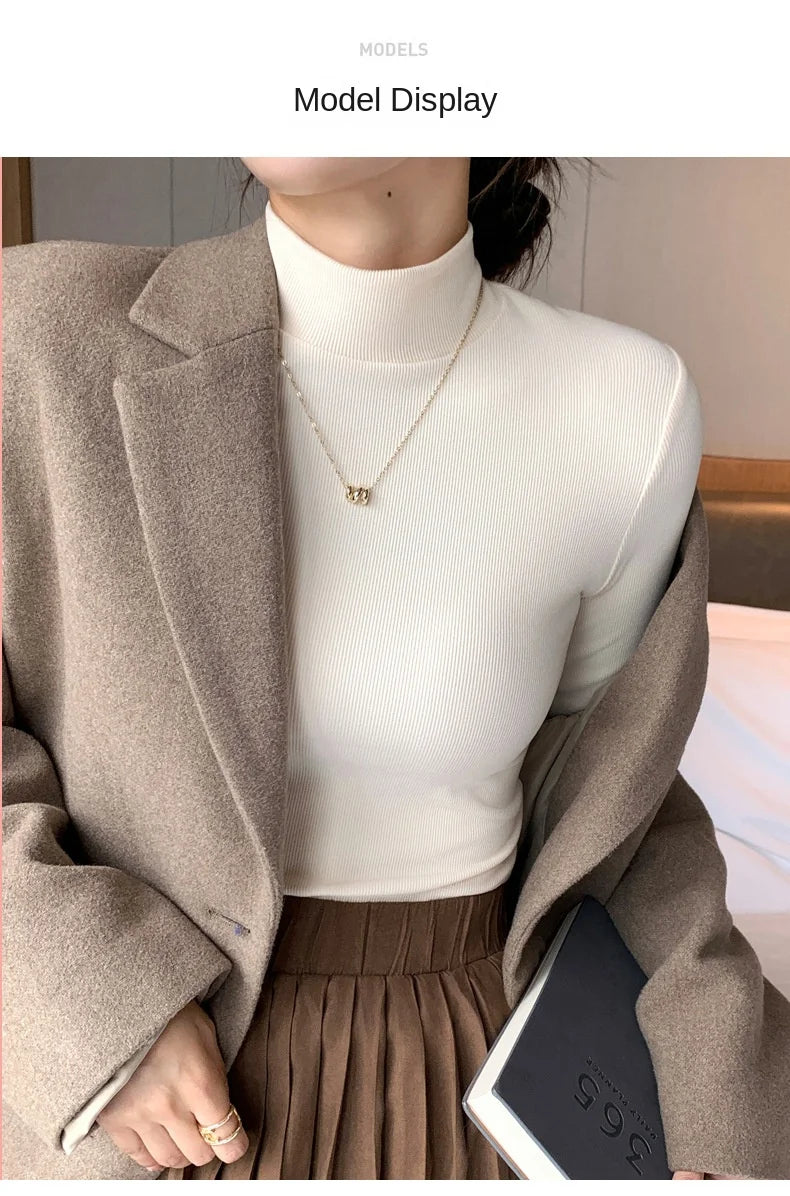 2024 New Knitted Half-turtleneck Pullovers Women Bottom Shirts Sweater Jumper Elegant USA and Canadian Fashion Long-sleeved Tops Knitwear