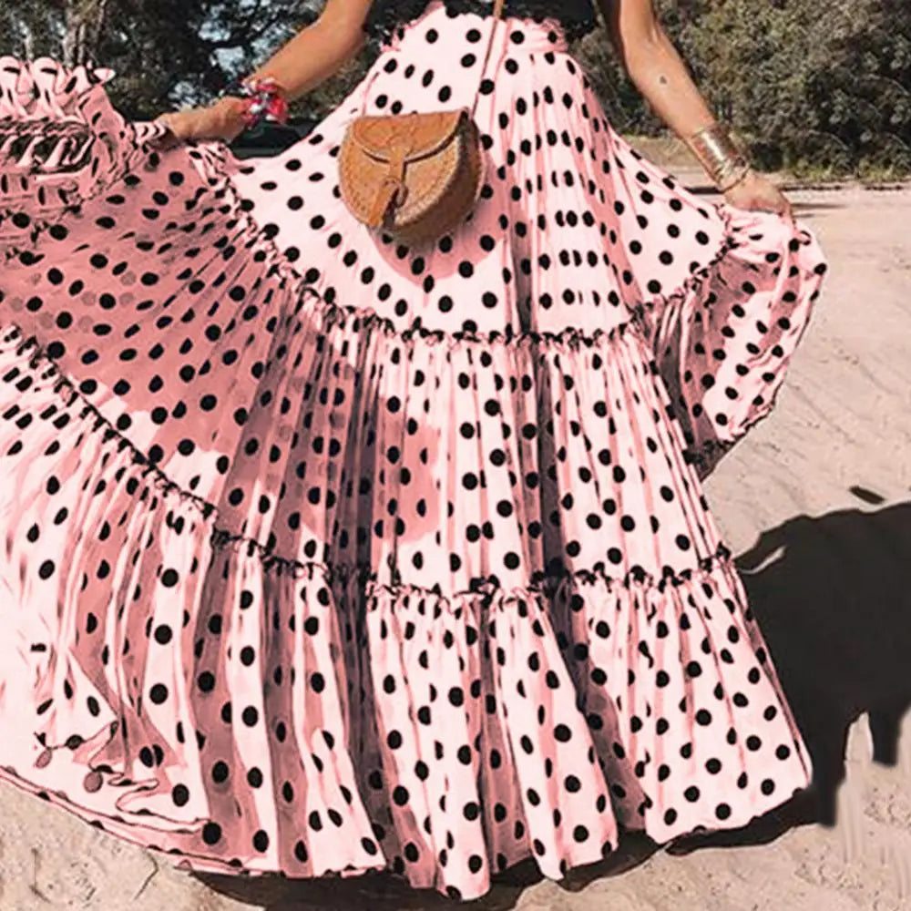 Ruffle Skirt High Waist Polka Dot New Arrival Summer Women Plus Size Ruffled A Line Swing Maxi Wholesale Dropshipping