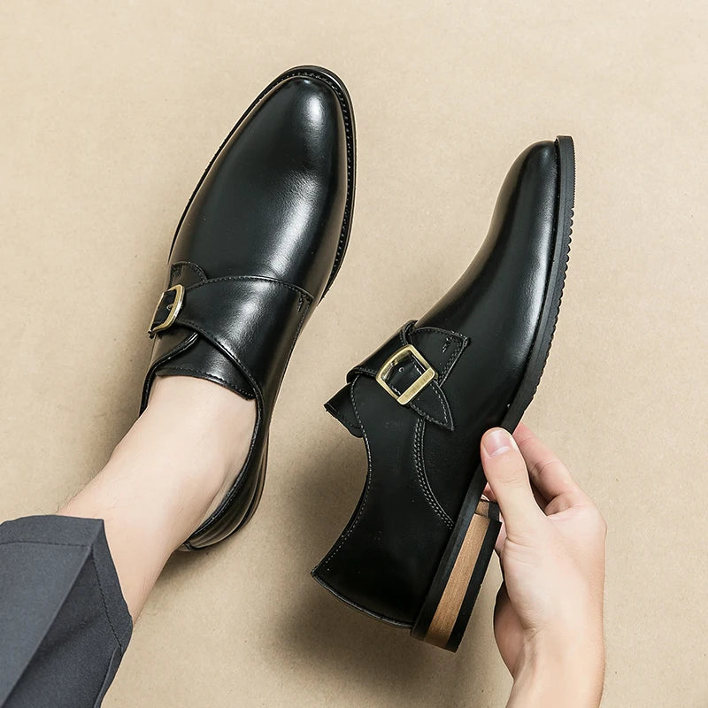 Luxury Soft Wood Heel Men's Fashion Business Leather Shoes Formal Dress Shoes Casual Derby Shoes Career Oxford Italy Style Shoes