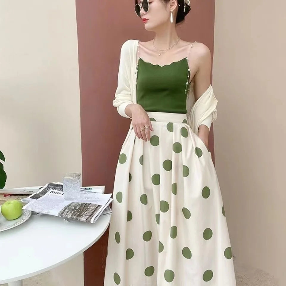 2024 Celmia Women Maxi Skirts Bohemian Polka Dot Long Skirt Summer High Waist Pockets Casual Party Office Bottoms Large Robe