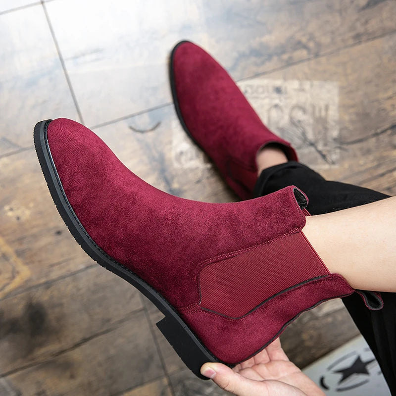 Trendy Brand 2025  British Style Men Boots High Top Slip On Suede Leather Ankle Boots Spring Autumn New Chelsea Boots Men Casual Shoes