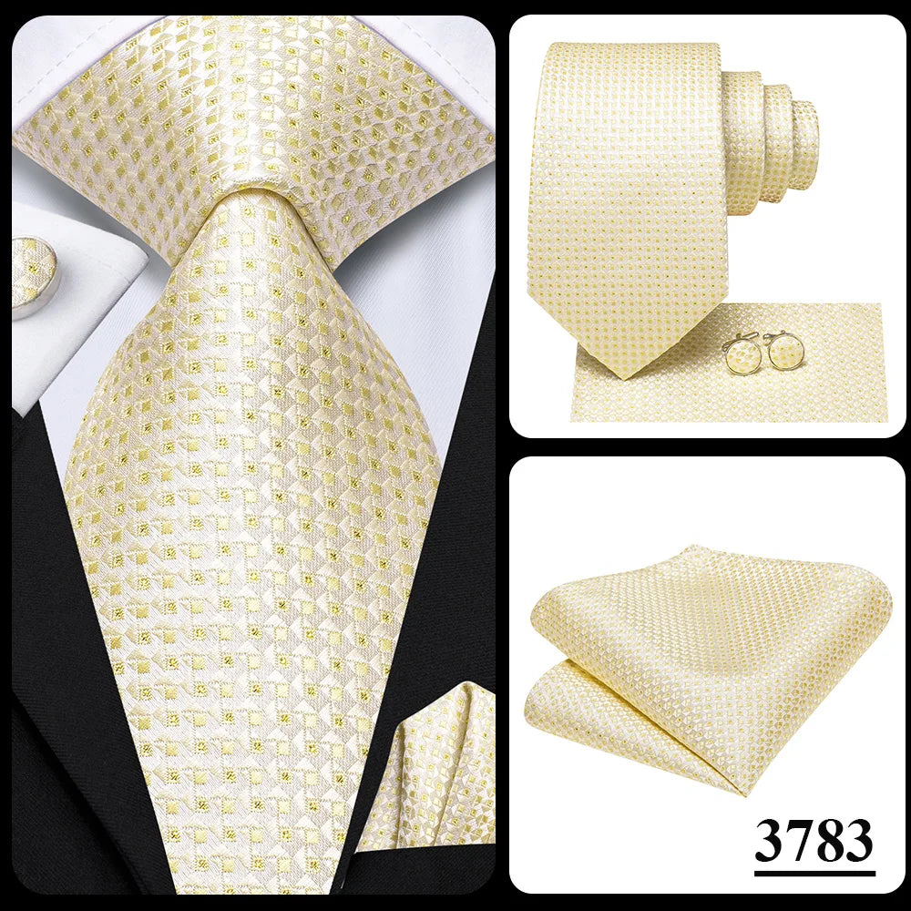 Hi-Tie Solid Green Orange Mens Fashion Necktie Handkerchief Cufflinks for Tuxedo Accessory Classic Silk Luxury Tie for Man Gift