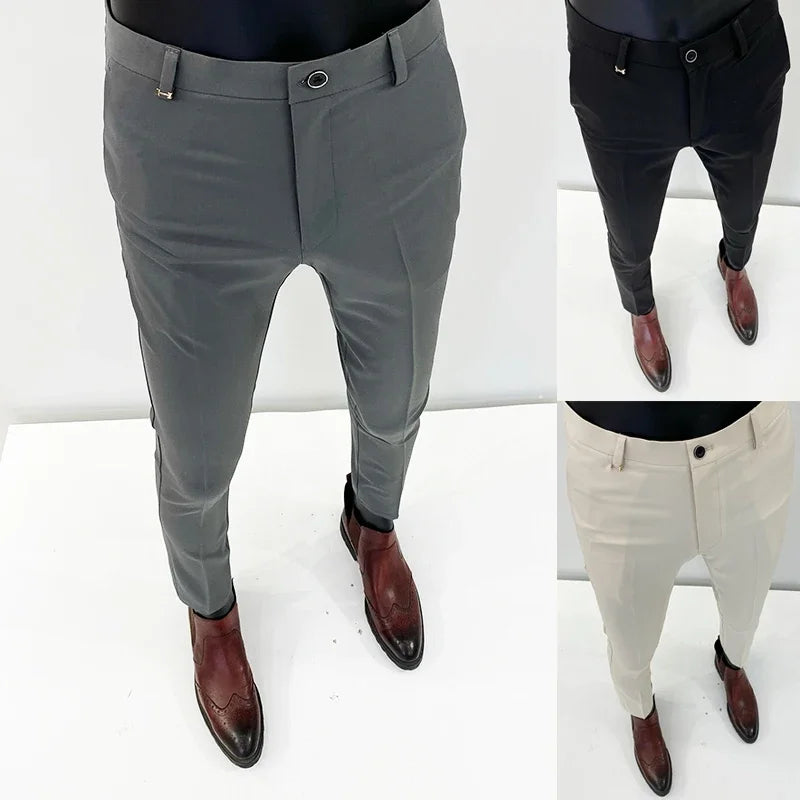 Men Suit Pants Formal Trousers Pantalone Hombre Stretch Slim Solid Color Casual Dress Full Length Pants Fashion New Men Clothing- FREE Laptop Stand is offer if you buy a pant