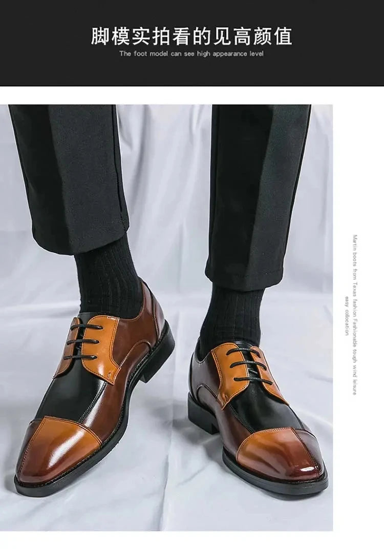 New Fashionable 2024-2025 Derby Shoes Men Shoes Pointed Lace up Business Office Dress Shoes Black Yellow Blue Yellow Size 38-48 Men Shoes