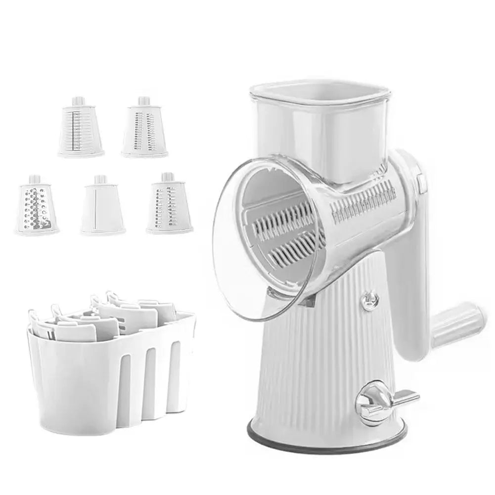 New 2025 5 In 1 Rotary Cheese Grater With Handle Manual Vegetable Graters Shredder Slicer Nuts Grinder With Strong Suction Base