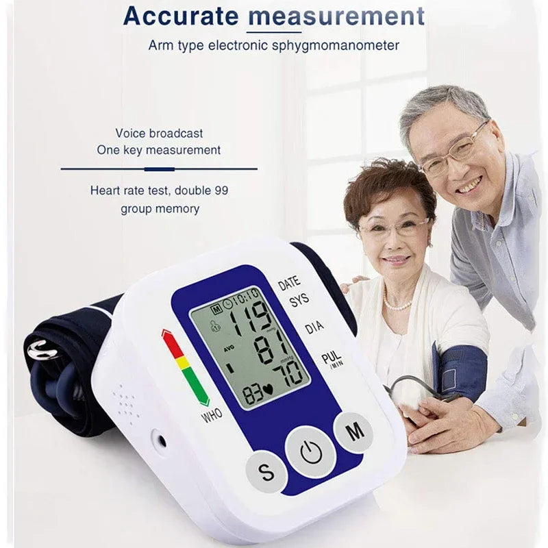 Digital Arm Blood Pressure Test Kit Cuff Sensor Monitor BP Automatic Pressure Tonometer Tensiometer Heart Rate Pulse Meter