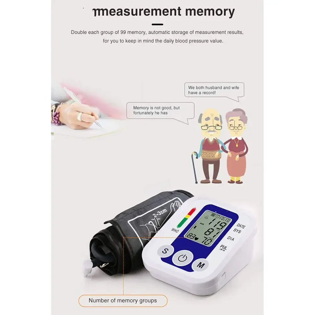 LCD Portable Health Care Pulse Meter BP Monitor Automatic Digital Arm Blood Pressure Monitor Tonometer Meter Sphygmomanometer