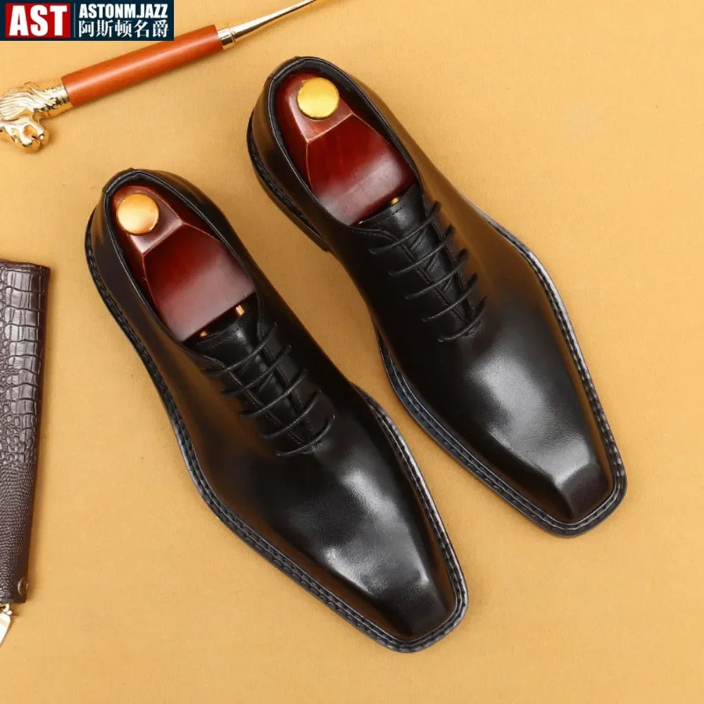 Handmade Mens Wedding Oxford Shoes Brown Genuine Leather Brogue Men's Dress Shoes Lace Up Business Formal Shoes for Men