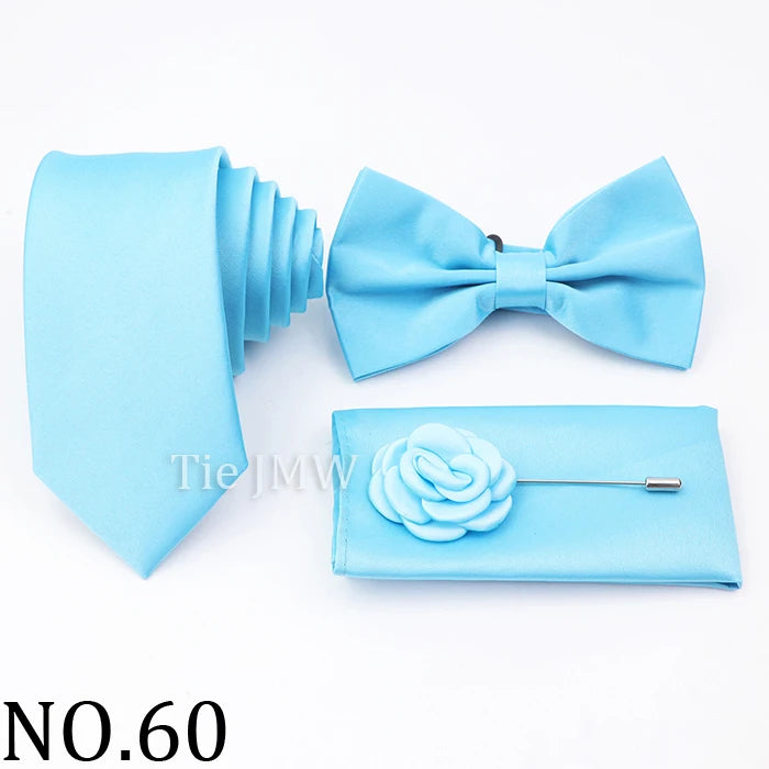 Hot Sale Pink Purple Sage Green Tie Set Polyester Necktie Bowtie Cufflink Brooch For Groom Suit Wedding Cravat Shirt Accessory