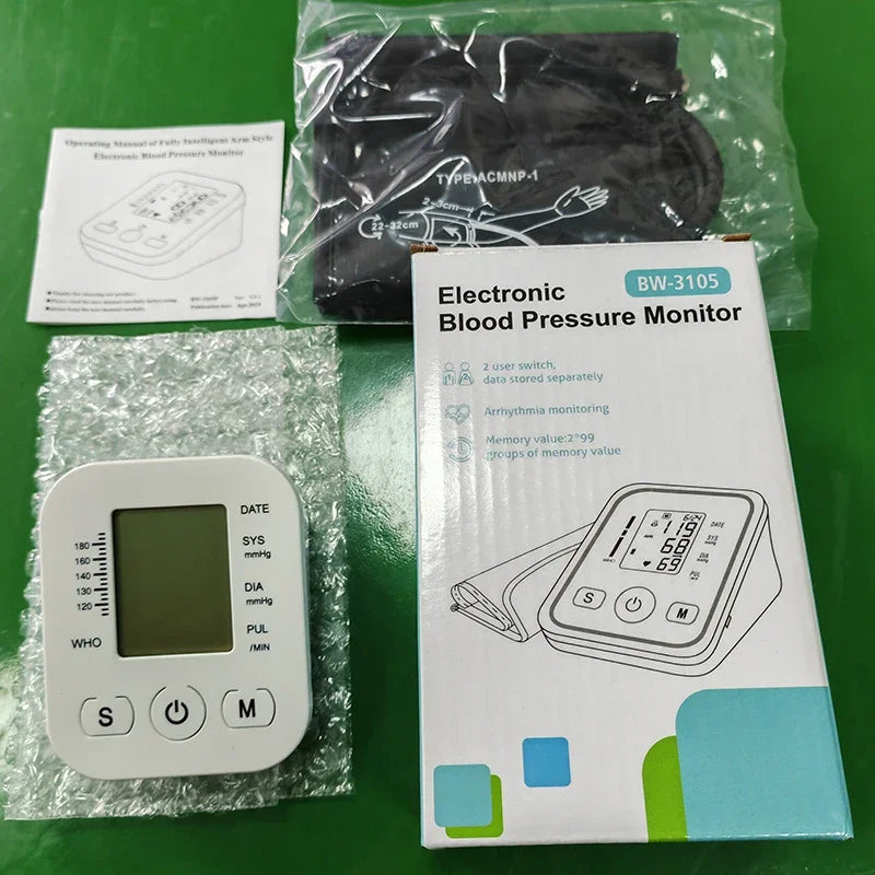 LCD Portable Health Care Pulse Meter BP Monitor Automatic Digital Arm Blood Pressure Monitor Tonometer Meter Sphygmomanometer
