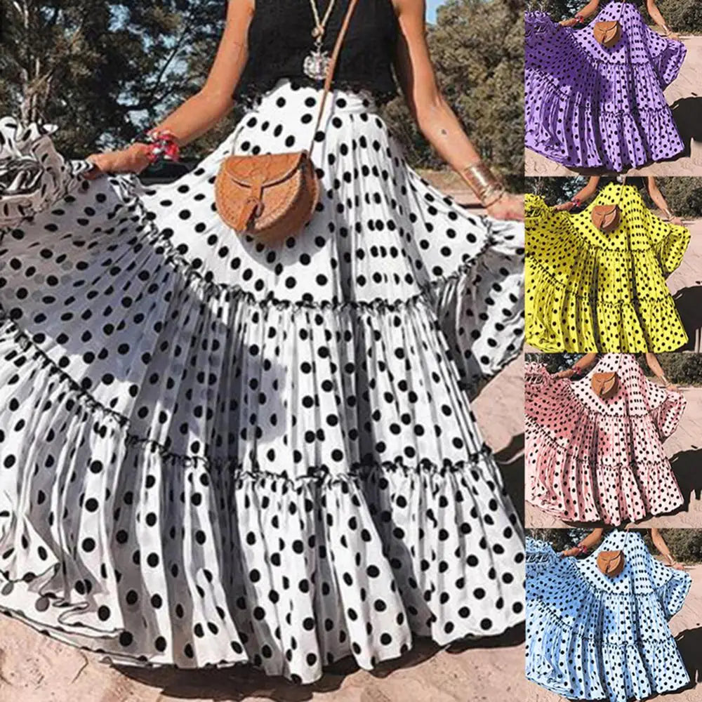 Ruffle Skirt High Waist Polka Dot New Arrival Summer Women Plus Size Ruffled A Line Swing Maxi Wholesale Dropshipping