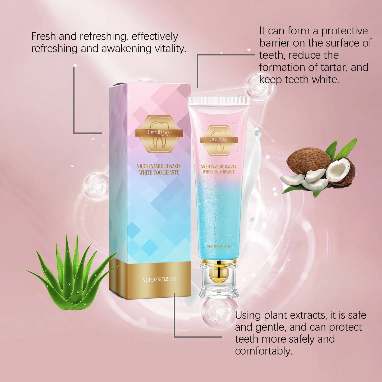 Niacinamide Whitening Toothpaste Dental Stains Removing Prevent Bad Breath Oral Cleaning Refreshing Reduces Plaque Toothpaste