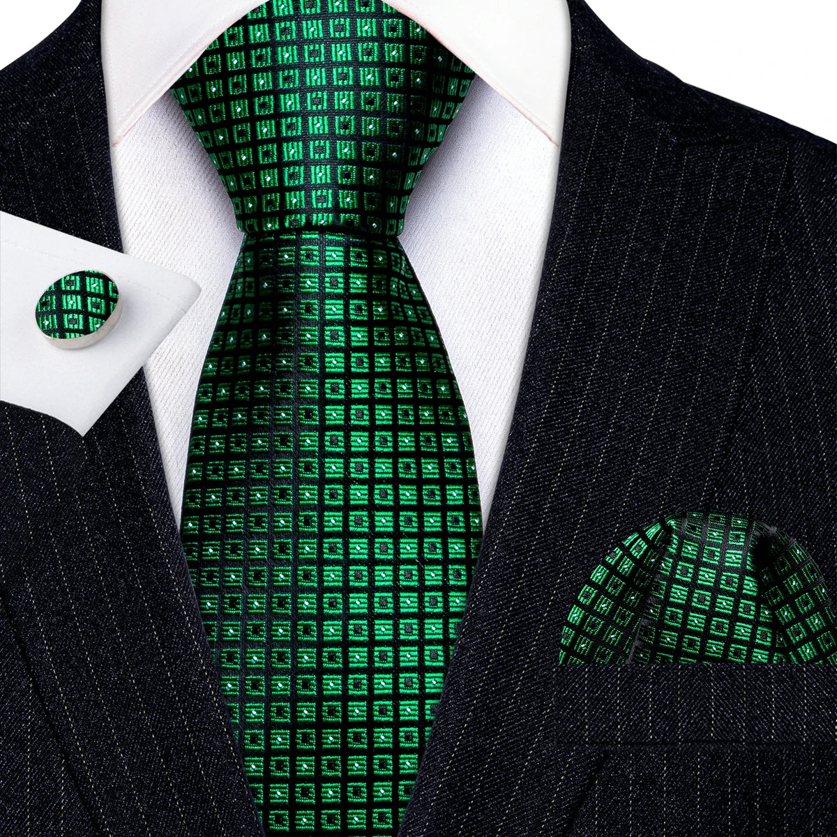Amazony Epic Green Silk Mens Tie Hanky Cufflinks Set Mint Grass Teal Bottle Sage Pea Green Necktie For Male Wedding Business Party