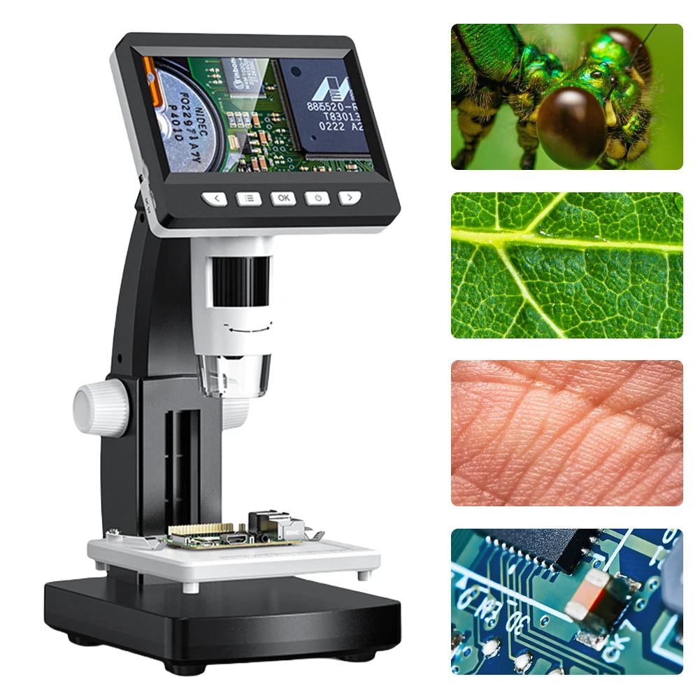 1000X Digital Microscope Zoom Microscope 2MP 1080P 4.3inch Screen Biological Microscope W/ 8 LED Light Soldering Coin Microscope