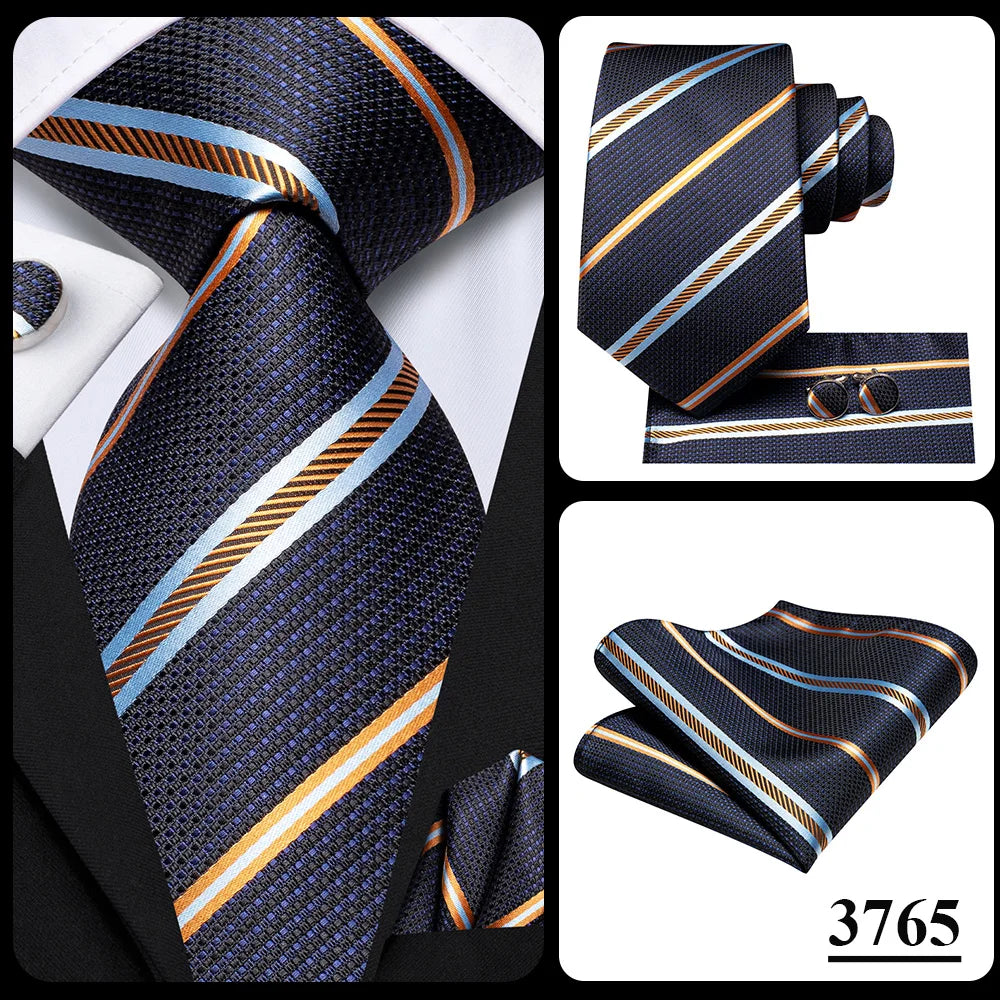 Our Brand  2025 Hi Tie Striped Sage Green Mens Fashion Necktie Handkerchief Cufflinks for Tuxedo Accessory Classic Silk Luxury Tie for Man Gift