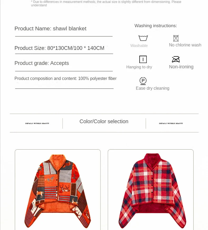 New 2024 Home Decor Wearable Warm Plaid Thin Blanket Fleece Blankets with Button Thicken Winter Warm Throw Blankets for Beds Sofa