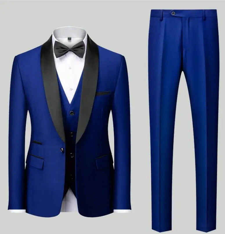Black Men's Suit 3 Pieces, Business Wedding Terno Masculino, Fashion Slim Fit Costume Homme, Blue Red Gray, Asian Size M-4XL 5XL