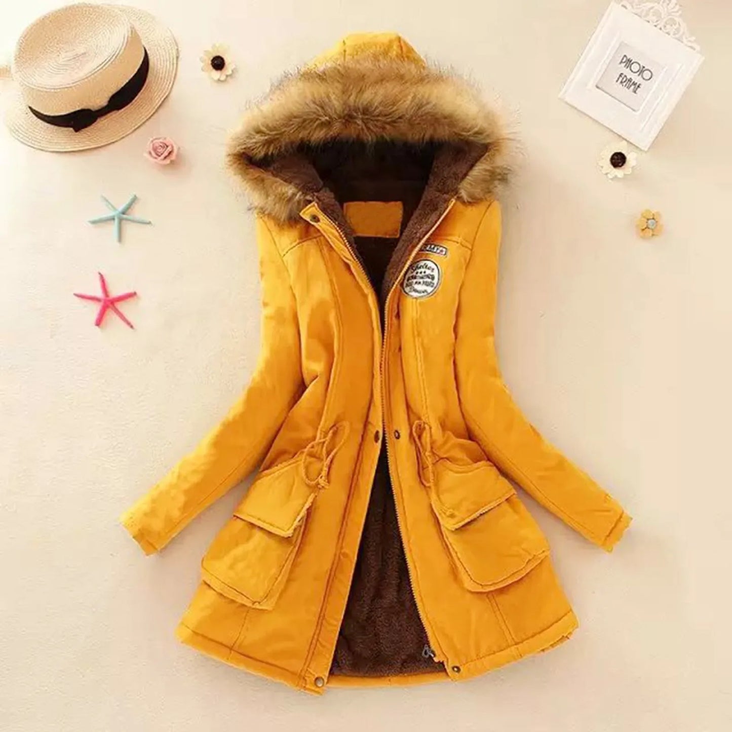 Women Autumn Winter Warm Fur Hooded Parkas Thick Cotton Slim Padded Coat Casual Vintage Streetwear Oversized Overcoat Jackets