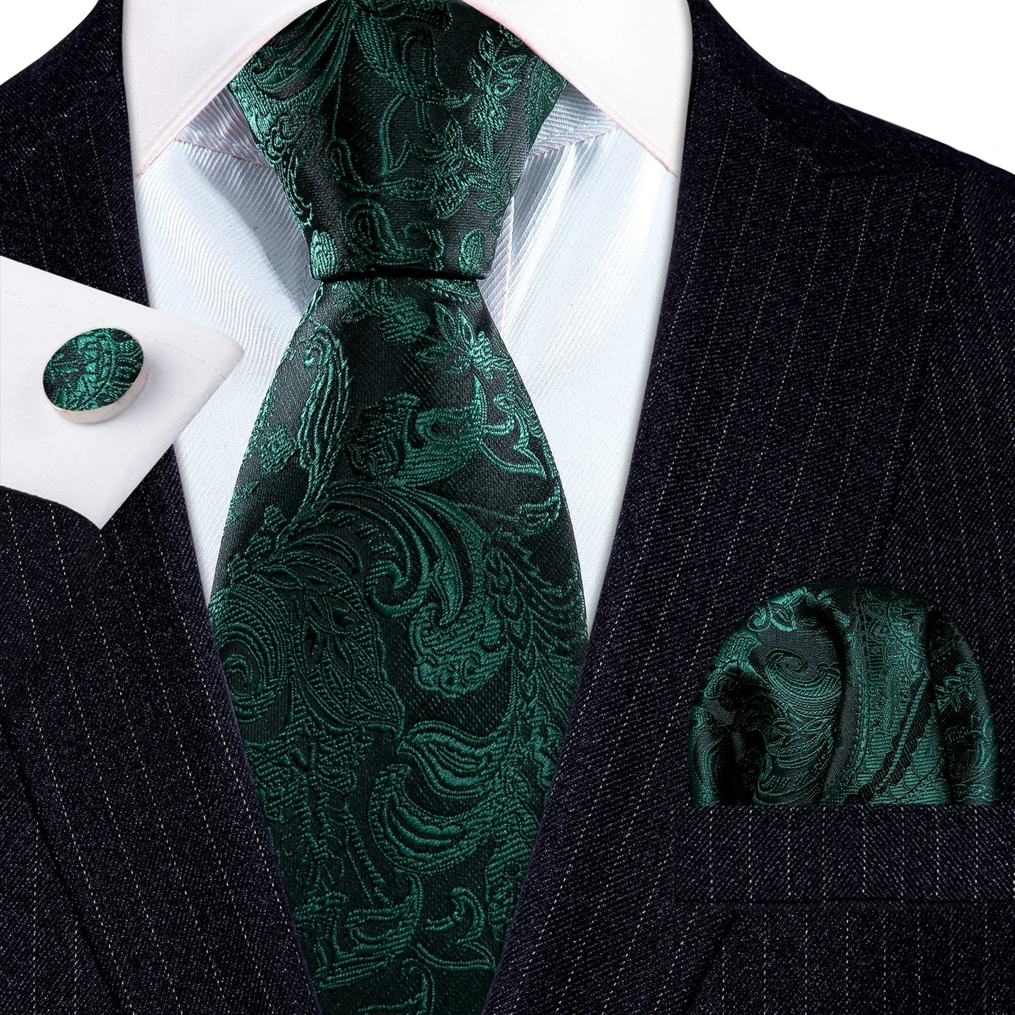 Amazony Epic Green Silk Mens Tie Hanky Cufflinks Set Mint Grass Teal Bottle Sage Pea Green Necktie For Male Wedding Business Party