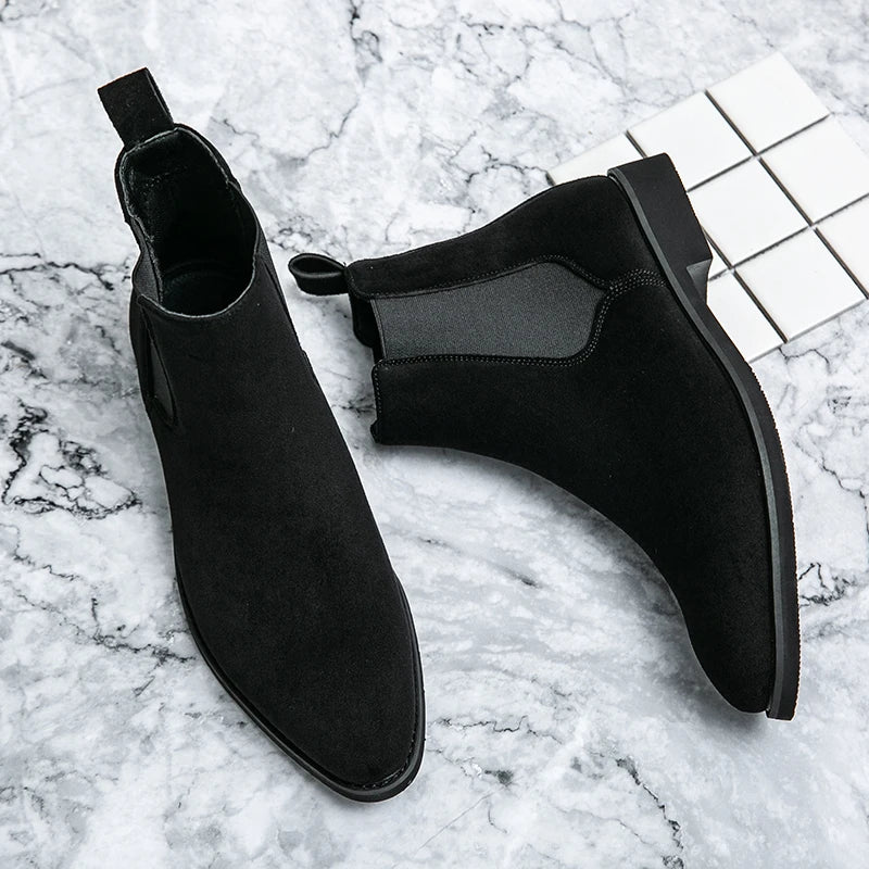 Trendy Brand 2025  British Style Men Boots High Top Slip On Suede Leather Ankle Boots Spring Autumn New Chelsea Boots Men Casual Shoes