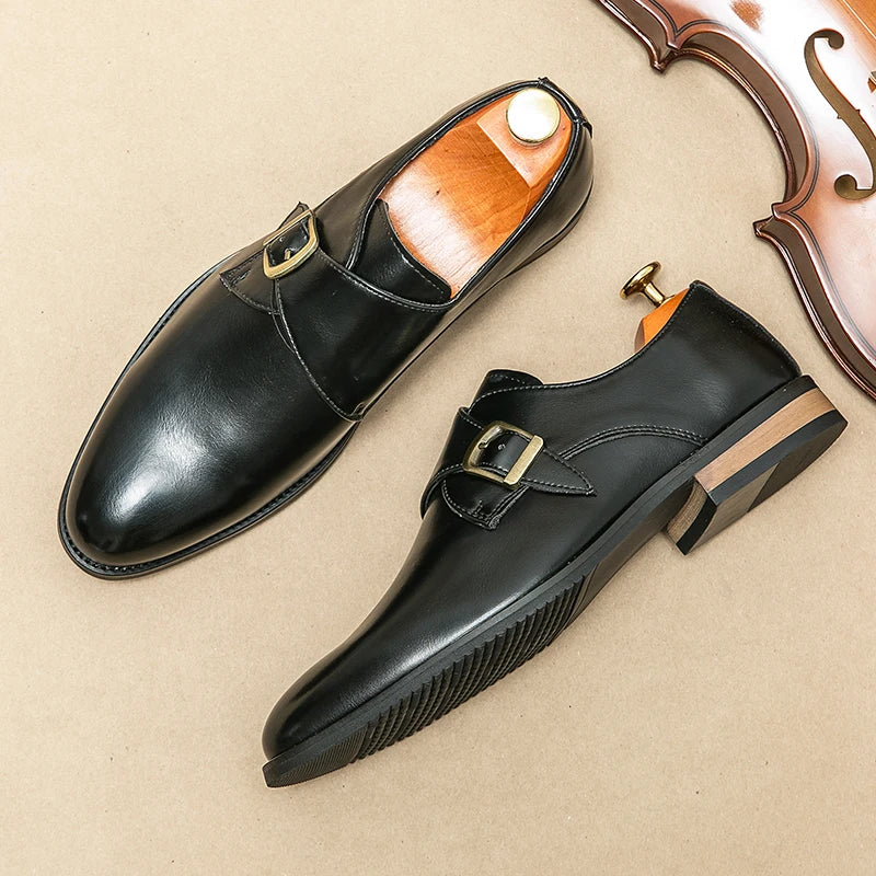 Luxury Soft Wood Heel Men's Fashion Business Leather Shoes Formal Dress Shoes Casual Derby Shoes Career Oxford Italy Style Shoes