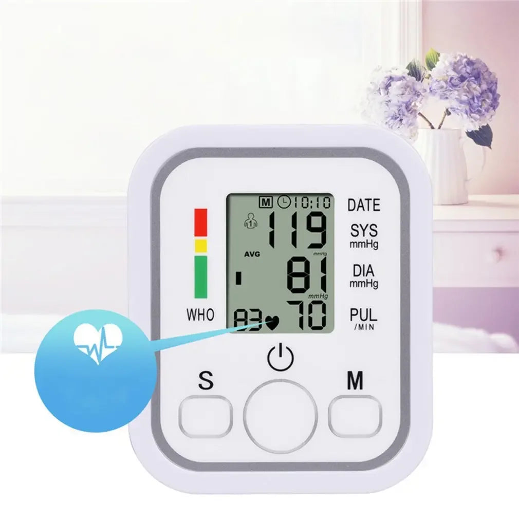 LCD Portable Health Care Pulse Meter BP Monitor Automatic Digital Arm Blood Pressure Monitor Tonometer Meter Sphygmomanometer