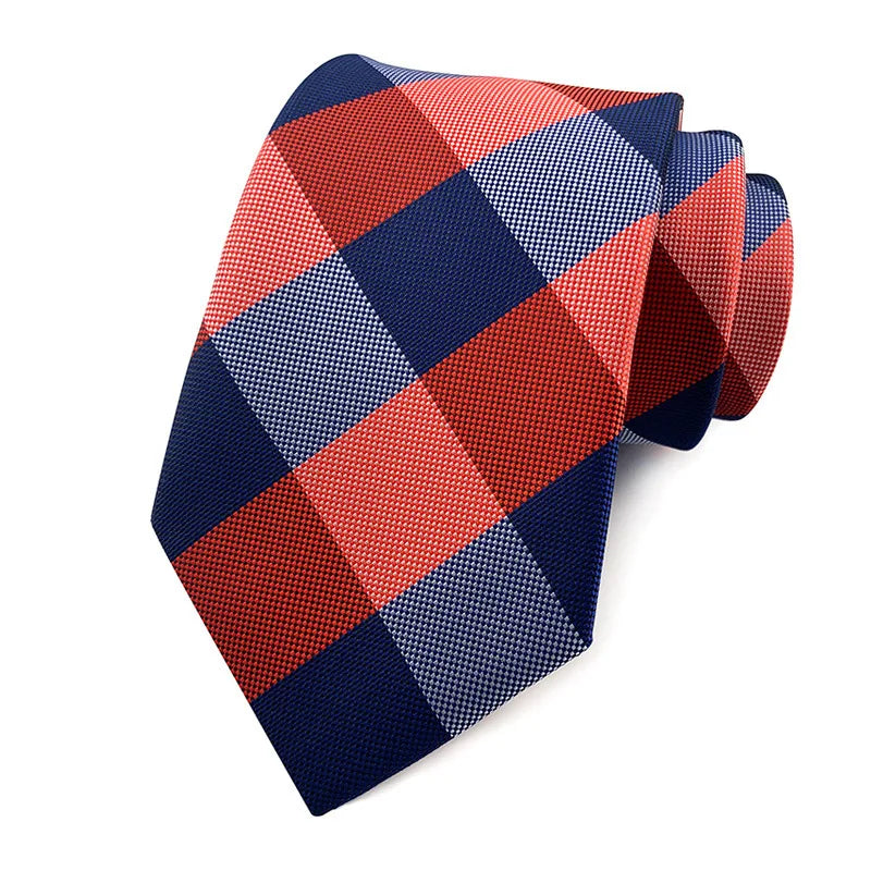 Luxury 8CM Mens Ties Necktie Red Color Stripes Ties For Man Groom Jacquard Woven Neck Tie For Business Wedding Party