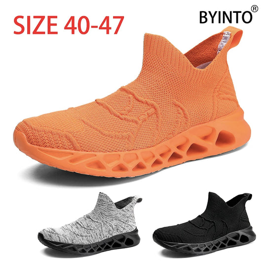 Big Size 40-47 Men Tennis Sport Shoes Breathable Mesh Sock Sneakers Slip-on Walking Footwear Super Light Trainer Tenis Masculino