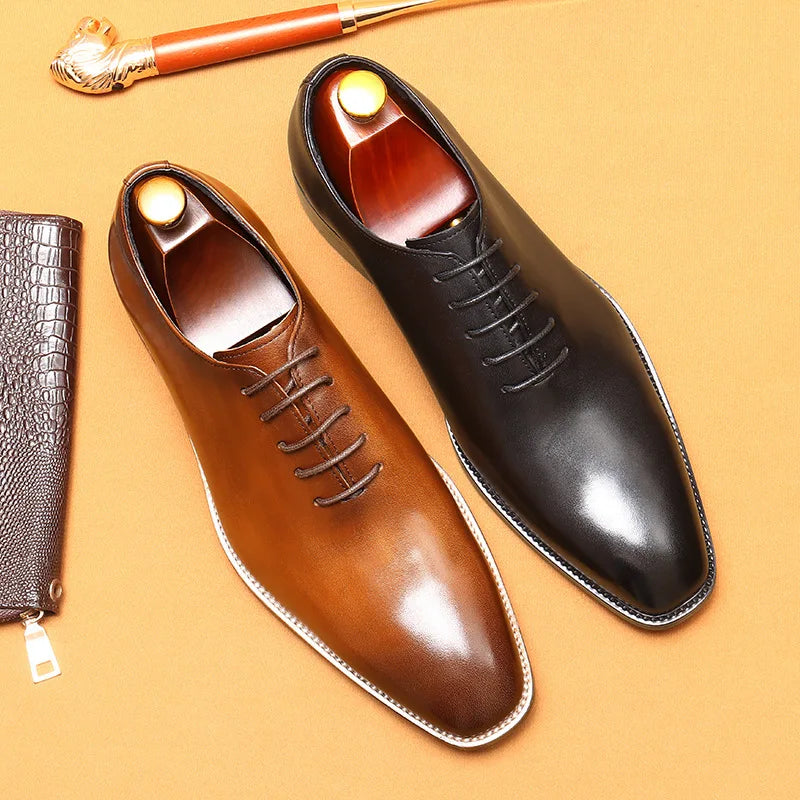 2024-2025 Italian Design Genuine Leather Shoes for Men Business Shoes Lace Up Oxfords Male Wedding Dress Shoes Men Plus Size 37-46