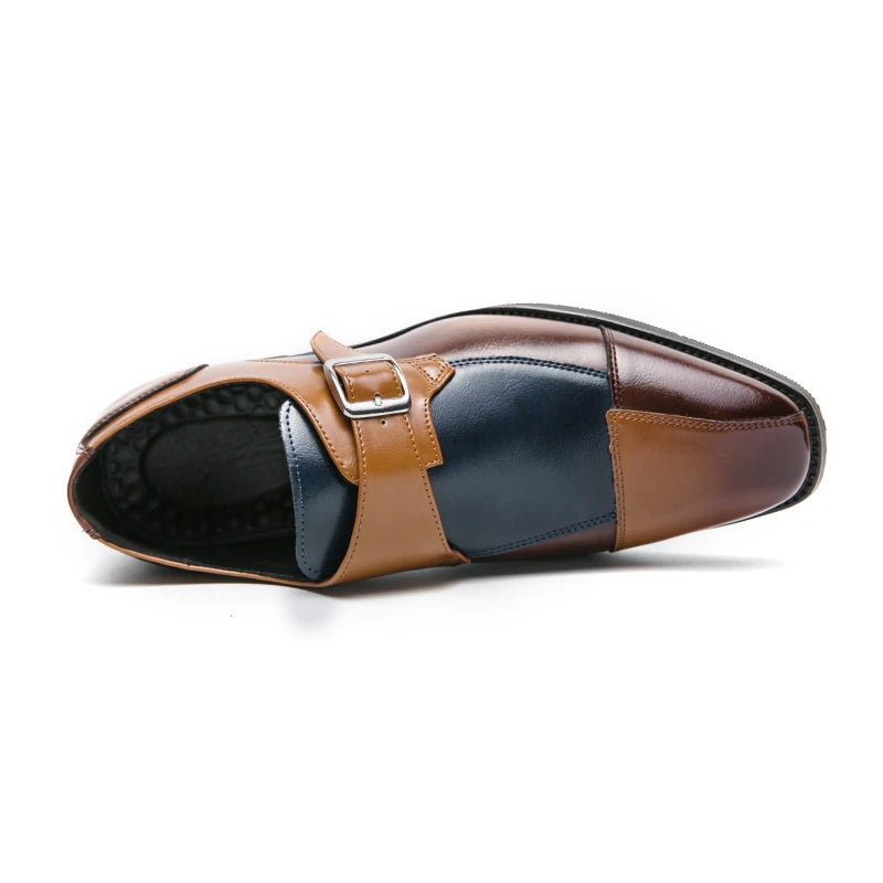 Brand new 2024-2025 Classic Monk Leather Man Shoes Color Block Round-Toe Buckle Business Dress Leather Shoes Man Casual Wedding Party Shoes For Man