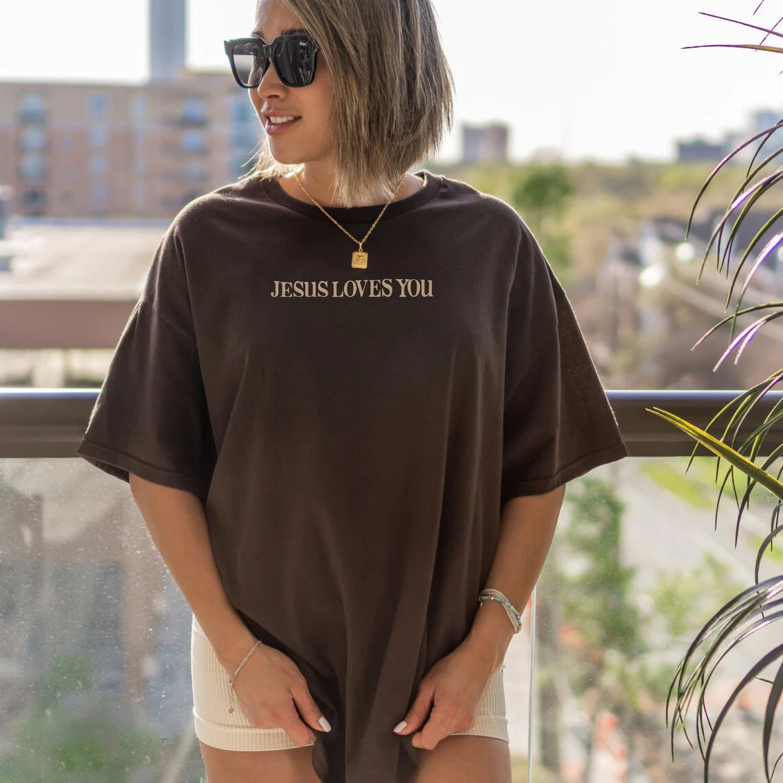 JESUS-CHRIST Loves You Christian Oversized T-Shirt we love each other Loose Tee Women Trendy Casual cotton Aesthetic Top