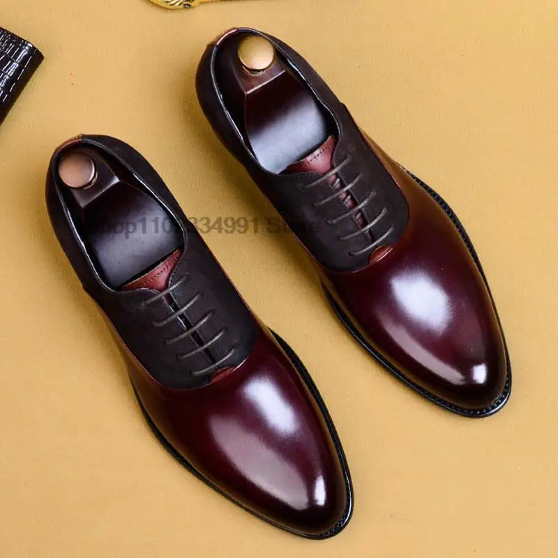 New 2024 HNXC Mens Oxford Genuine Leather Shoes Black Brown Classic Shoes Brogue Lace Up Dress Wedding Office Business Men Formal Shoes