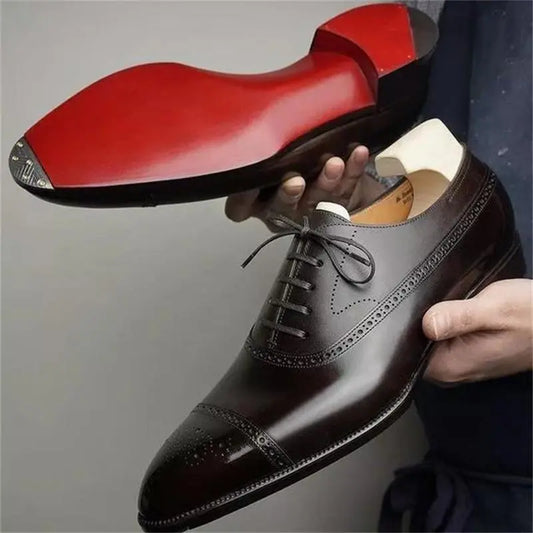New Collections 2024-2025 Oxfords Men Shoes Red Sole Fashion Business Casual Party Banquet Daily Retro Carved Lace-up Brogue Dress Shoes