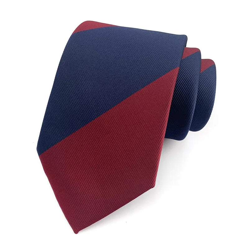 Luxury 8CM Mens Ties Necktie Red Color Stripes Ties For Man Groom Jacquard Woven Neck Tie For Business Wedding Party