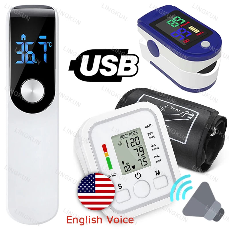 English Voice Digital Arm Blood Pressure Cuff Sensor Monitor BP Automatic Pressure Tonometer Tensiometer Heart Rate Pulse Meter