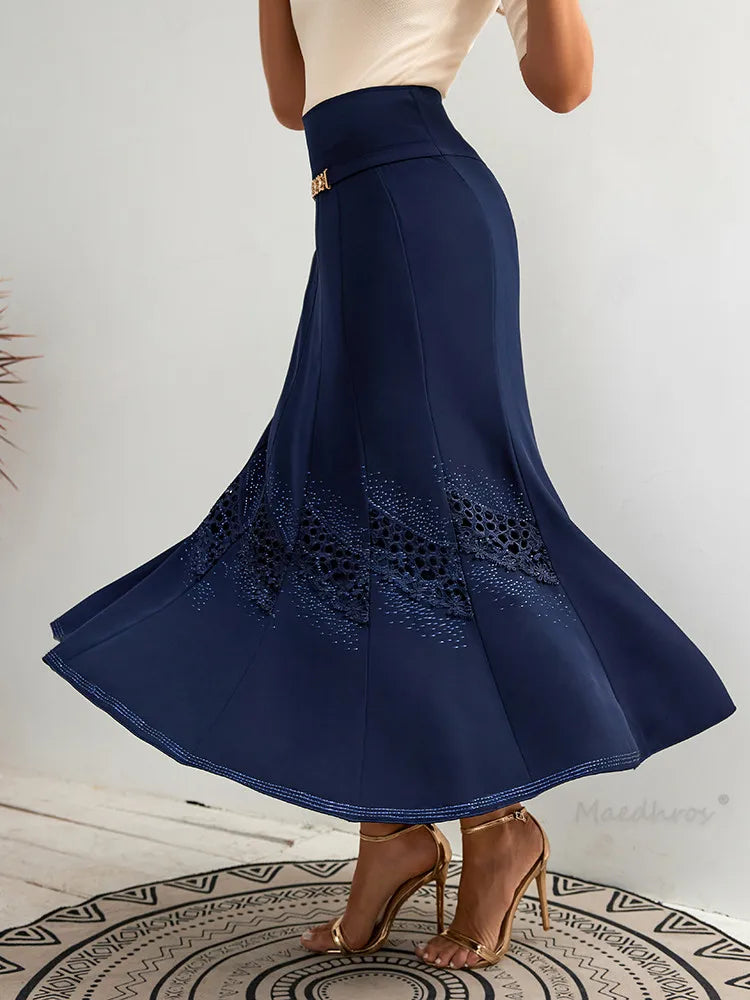 Luxury Women's Long Skirts Cutout Flower Mesh Design Black Maxi Skirts Special Occasions Party Dresses Female High-waisted Skirt