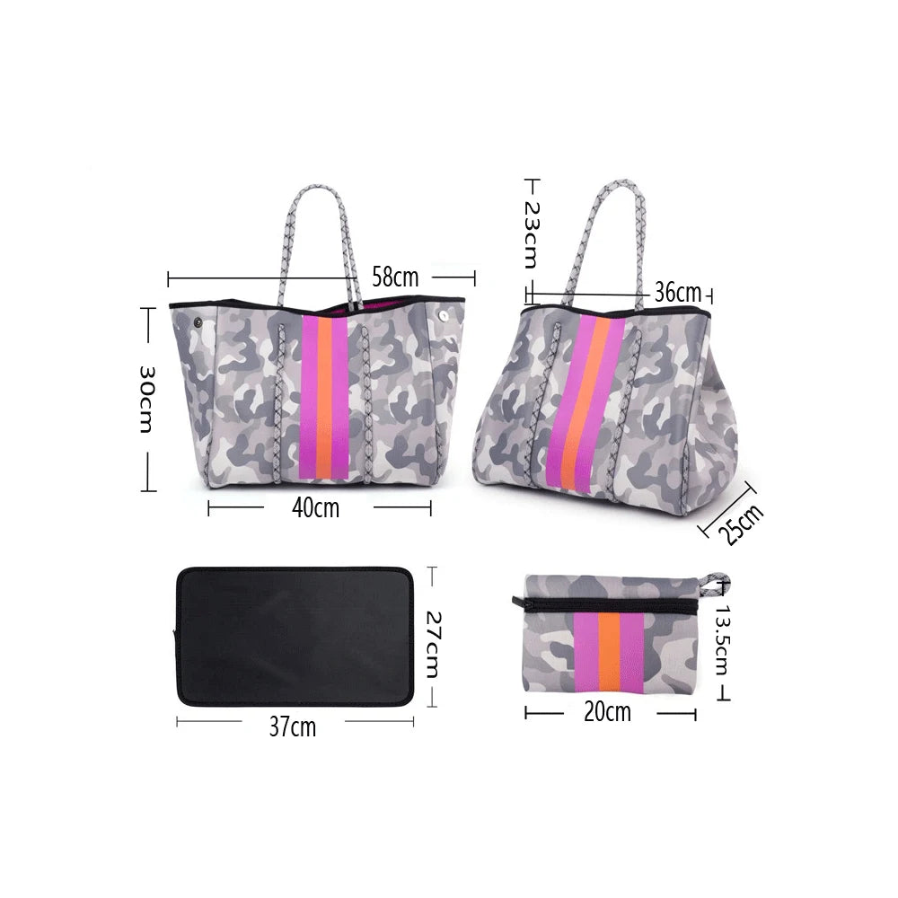 Personalized Custom Women's Handbag Printed Handbag Beach Bag Leisure Travel Tote Bag Diving Material Solid Color With Stripes