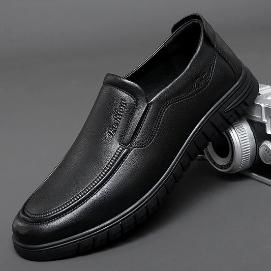 British Style High-quality Loafers Simple Black Men's Leather Casual Shoes Interview Commuting Men's Work Shoes Big Size：38-47
