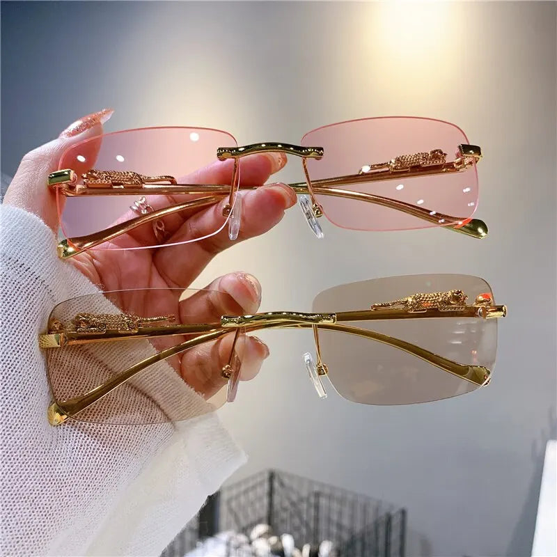 Summer Time is here Sunglasses Rimless Cut Edge Sunglasses Fashion Designer Shades Luxury Golden Leopard Frame Sunglasses UV400