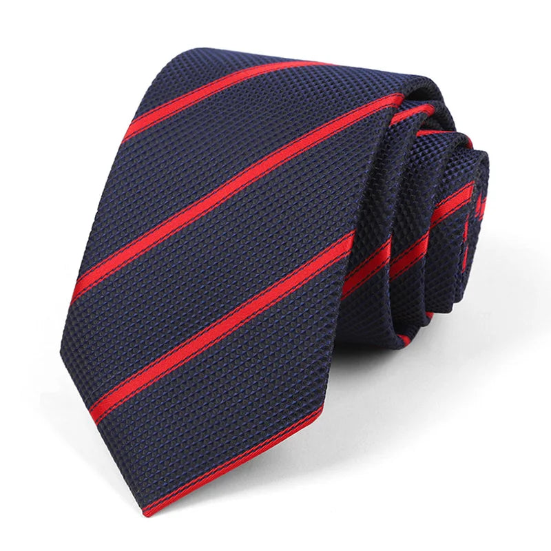 Luxury 8CM Mens Ties Necktie Red Color Stripes Ties For Man Groom Jacquard Woven Neck Tie For Business Wedding Party