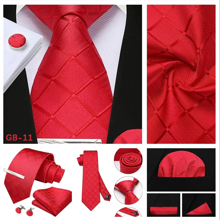100% Silk Ties for Men Plaid & Checks Tie Clip Handkerchief Woven Classic Men's Necktie Pocket Square Set Formal Wedding Ties