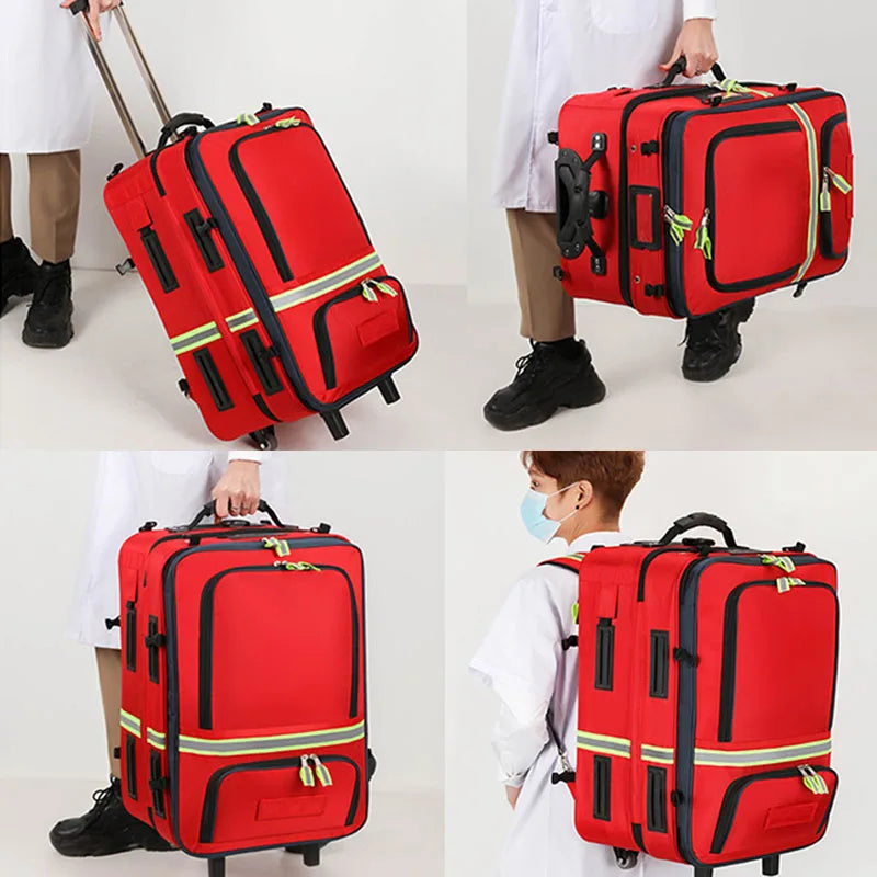 Empty Detachable Trolley Backpack Survival Kit Bag Medical Care Trolley Emergency Rescue Doctor Visit First Aid Bag