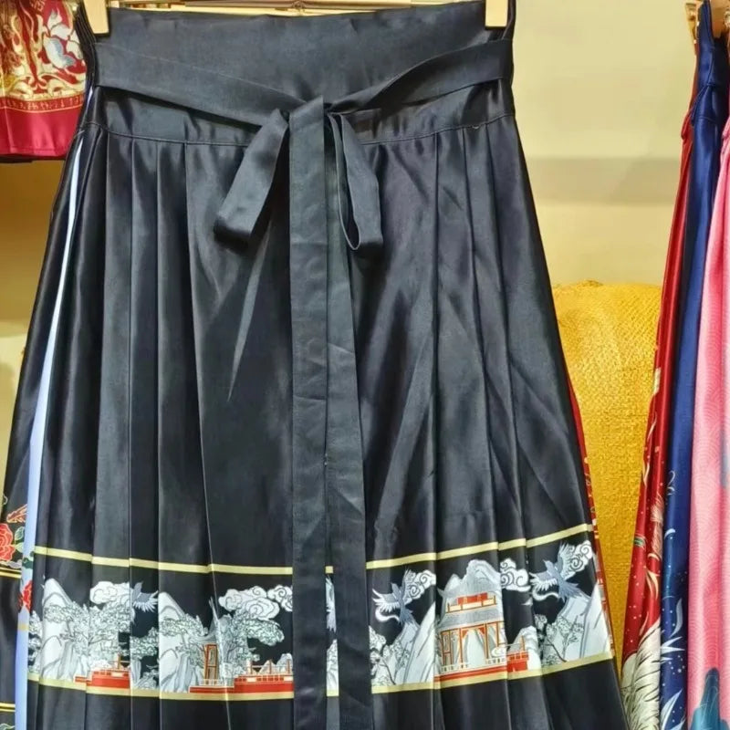 2024 Retro FRENCH Style  Jacquard Horse Face Skirt Women's Spring Fashion Versatile Pleats Lace Loose Mid Length Skirts