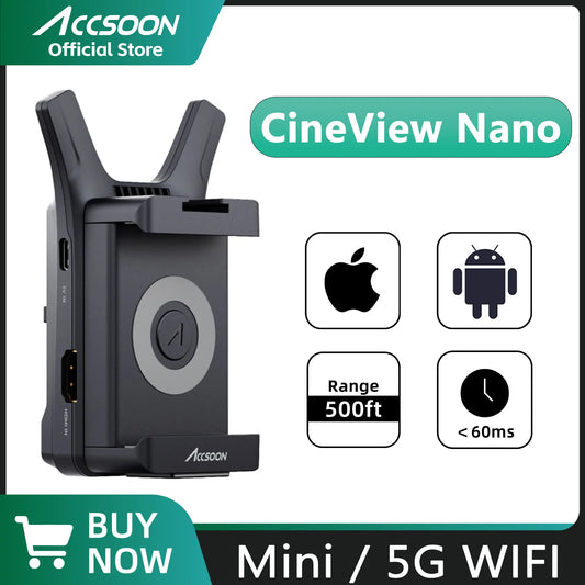 Cineview Nano Accsoon HDMI 150M Range Wireless Video Transmitter 60ms Latency 5GHz Wifi for Android IOS Devices DSLR/RS2 Camera