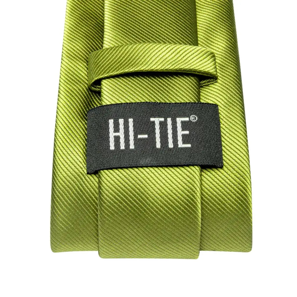 Hi-Tie Solid Green Orange Mens Fashion Necktie Handkerchief Cufflinks for Tuxedo Accessory Classic Silk Luxury Tie for Man Gift