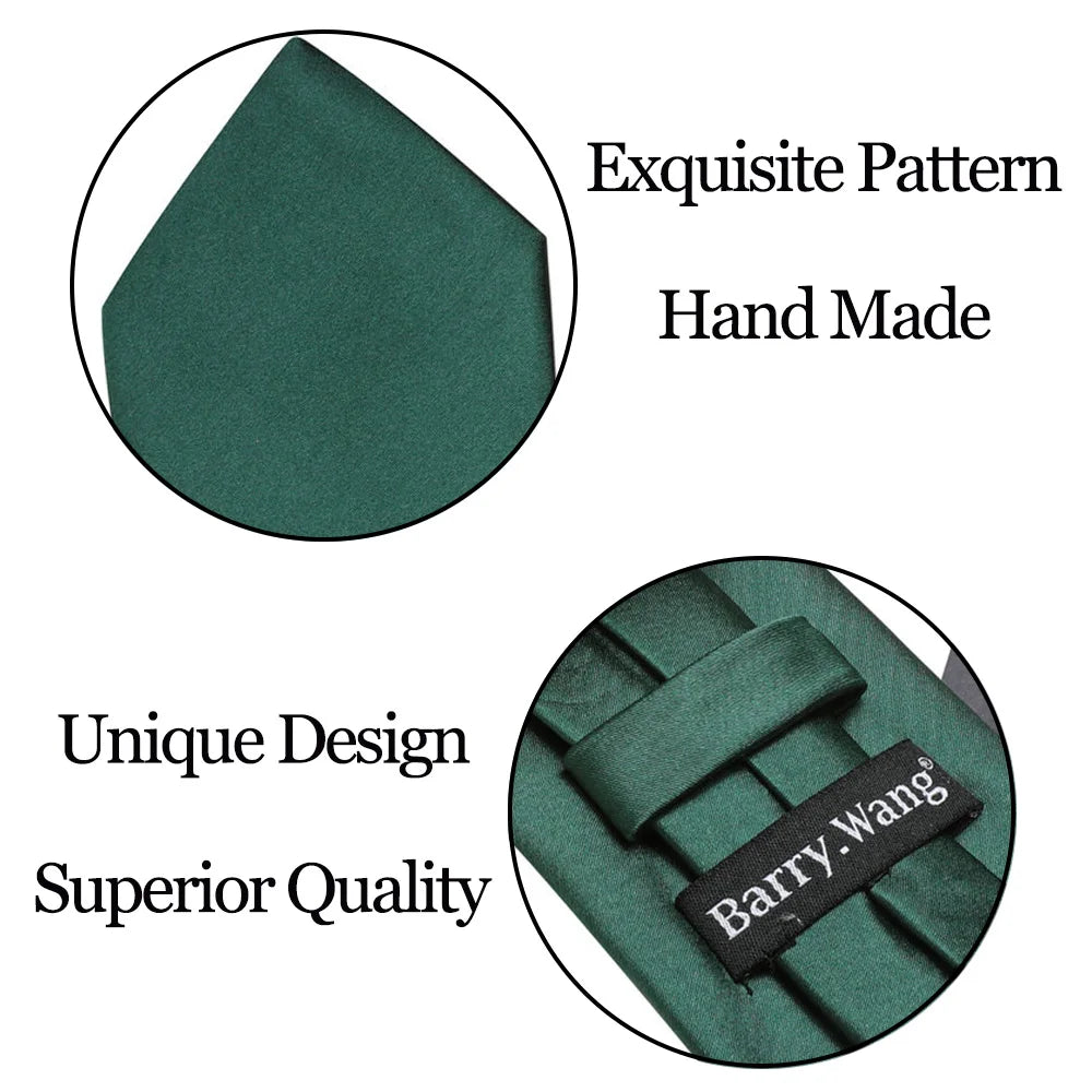 Dark Green Silk Solid Men Ties With Pocket Square Cufflinks Set Elegant Woven High Quality Suit Necktie Wedding
