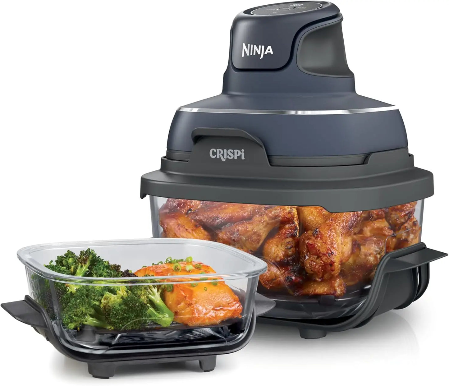 Crispi Air Fryer, Microwave, Freezer & Dishwasher Safe, Non Toxic Glass Portable Cooking System, 4 QT & 6 Cup Glass Containers