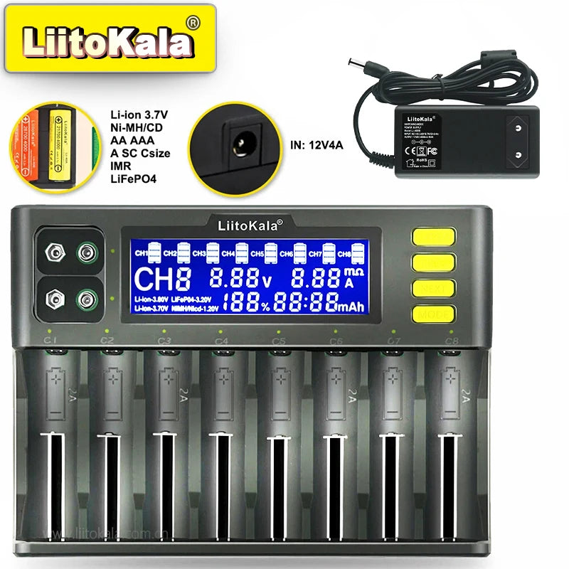 Liitokala Lii-202 18650 1.2V 3.7V 3.2V AA/AAA 26650 10440 16340 21700 20700 14500 18490 NiMH Lithium Battery Smart Charger
